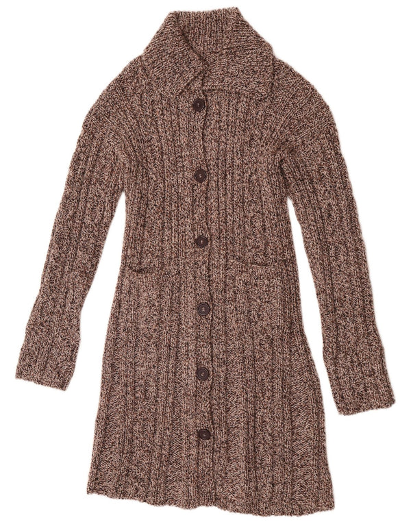 Vintage Damen Longline Cardigan Pullover UK 14 Mittelbraun