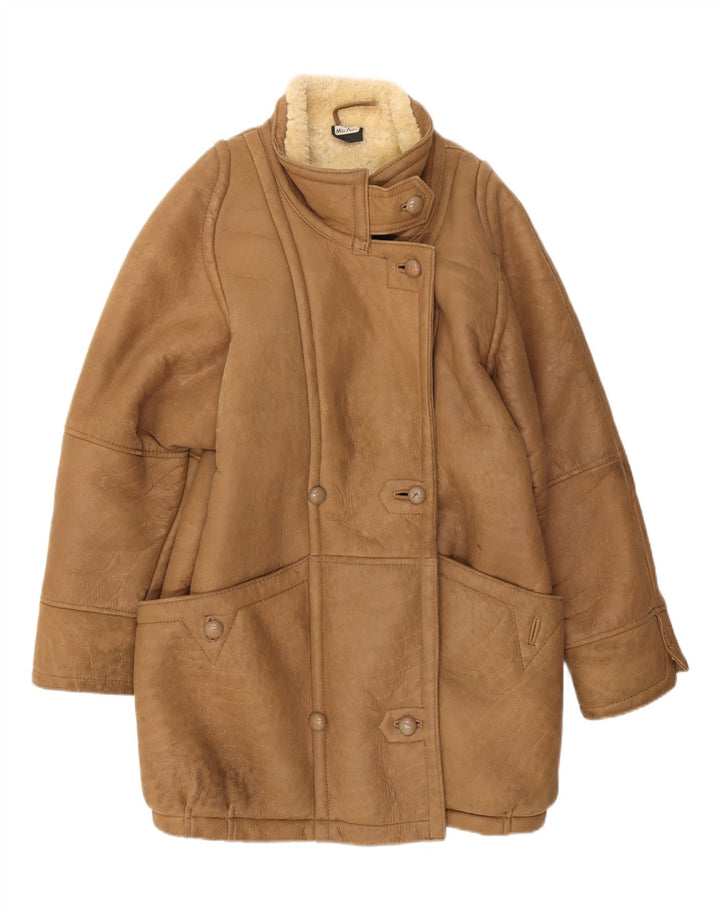 Miss Astor Damen-Lammfellmantel IT 42 Mittelbeiges Leder