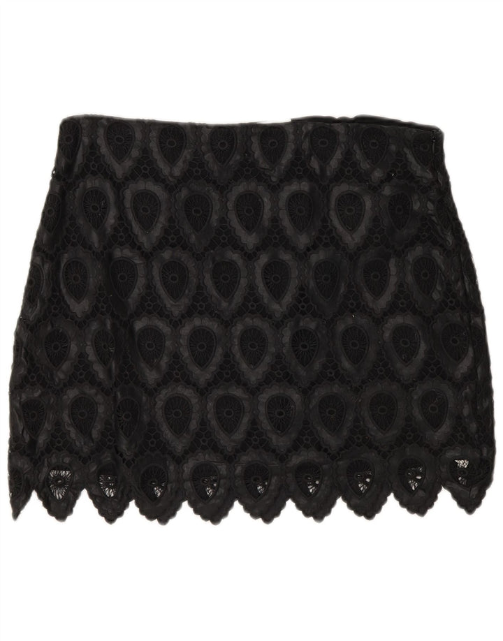 Zara Damen Minirock Large W30 Schwarzes geometrisches Polyester