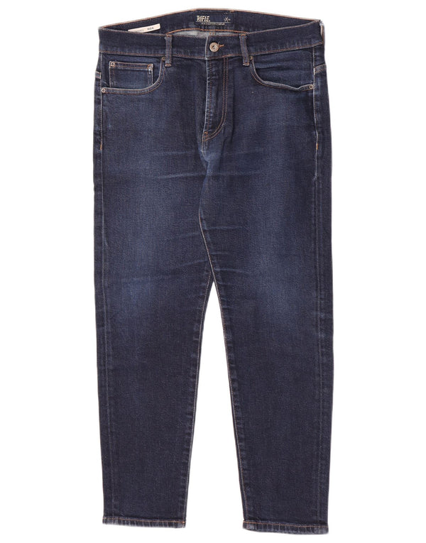 Rifle Womens Rick Crop High Waist Tapered Jeans W32 L26 Marineblau Baumwolle