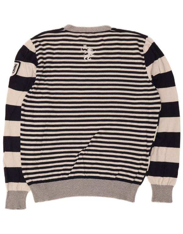 La Martina Damen-Pullover mit grafischem V-Ausschnitt, Gr. 42, Größe L, weiß gestreift