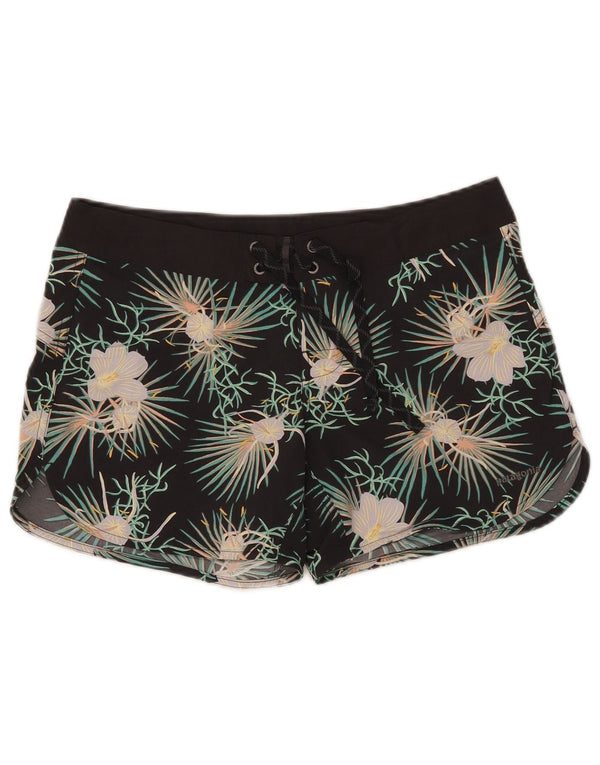 Patagonia Damen Badeshorts US 6 Mittelschwarzes Nylon mit Blumenmuster