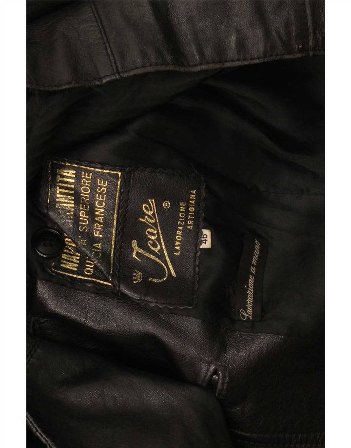 Vintage Damen Zweireihige Lederjacke IT 46 Large Schwarz