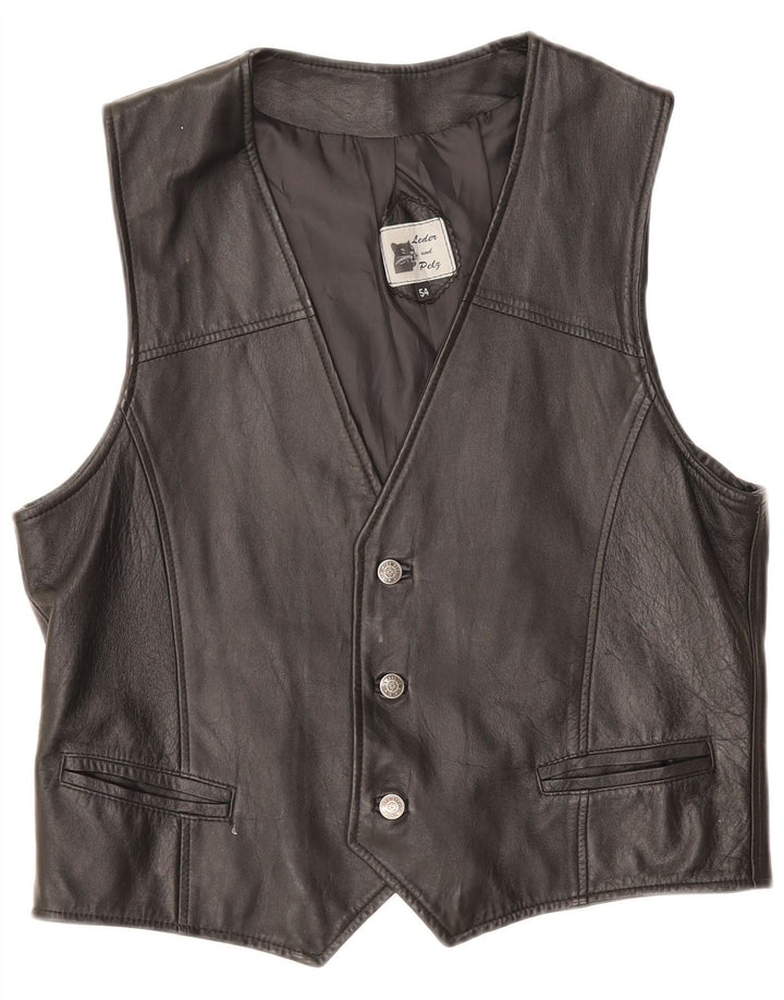 Vintage Damen Lederweste IT 54 3XL Schwarz