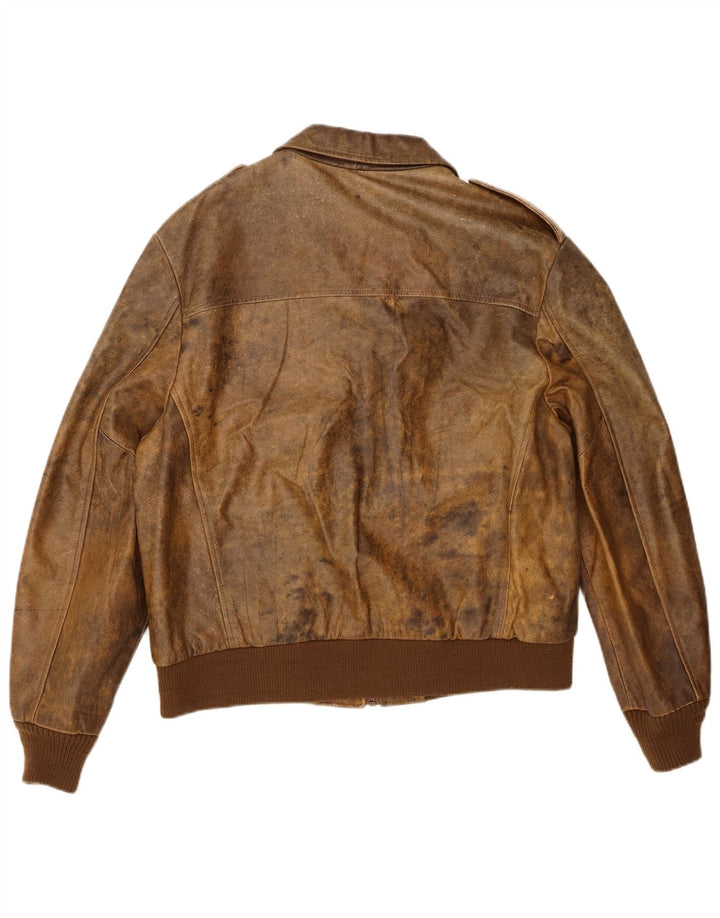 Vintage Herren Militärlederjacke IT 44 XS Braun