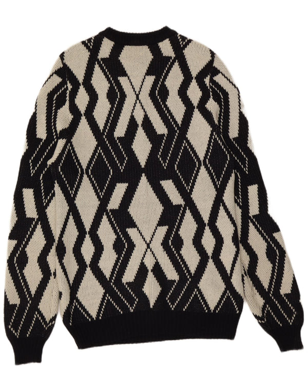 Vintage Damen Pullover mit Rundhalsausschnitt UK 20 2XL Grau Geometrisch