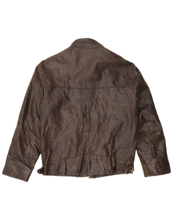 VINTAGE Damen Lederjacke mit 3/4-Ärmeln, UK 14, mittelbraunes Leder