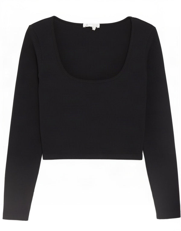 Zara Damen Crop Top Langarm UK 12 Medium Schwarz