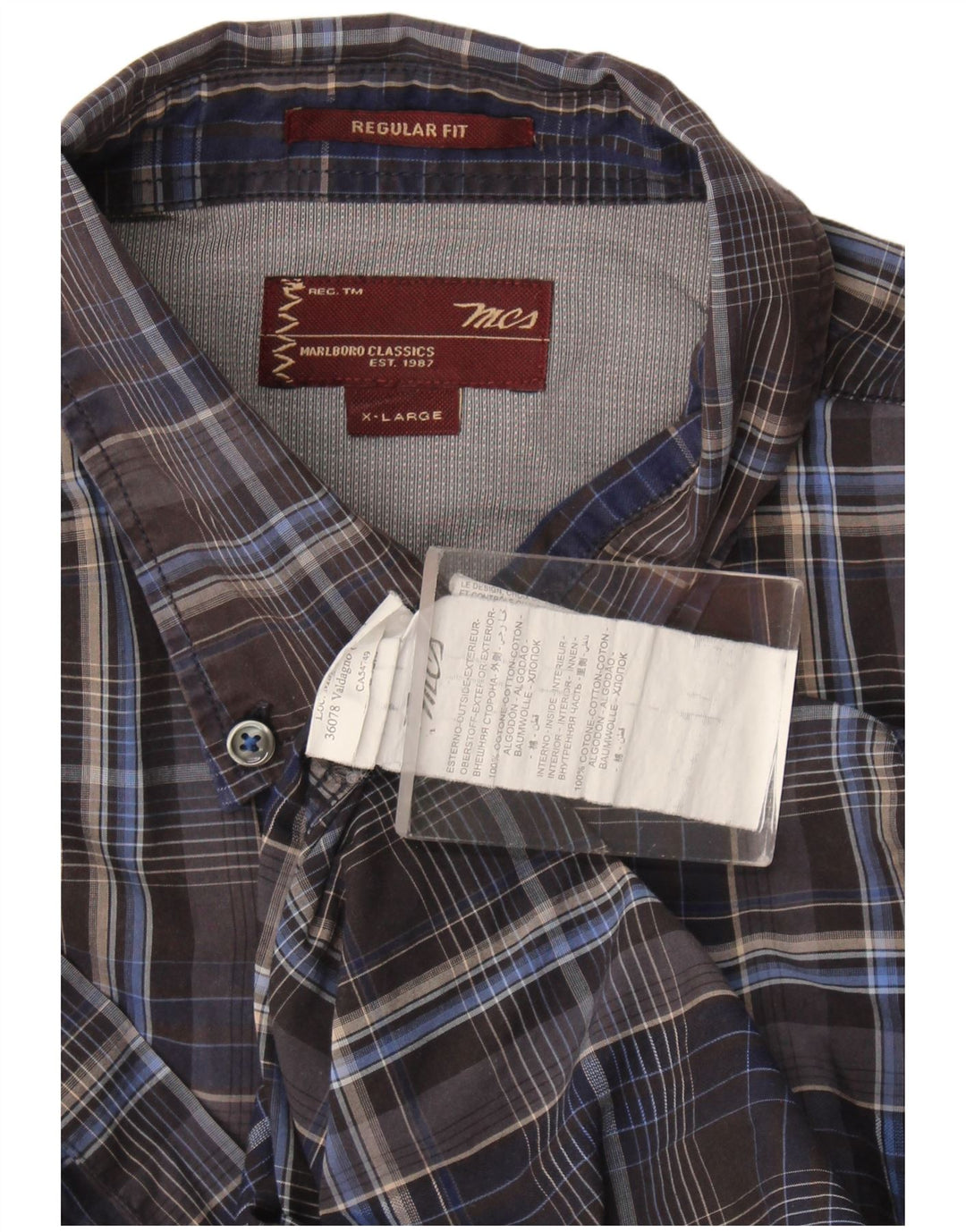 Marlboro Classics Herren-Hemd, reguläre Passform, XL, grau kariert, Baumwolle