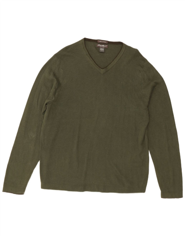 Eddie Bauer Herren-Pullover mit V-Ausschnitt, mittlere Khaki-Baumwolle