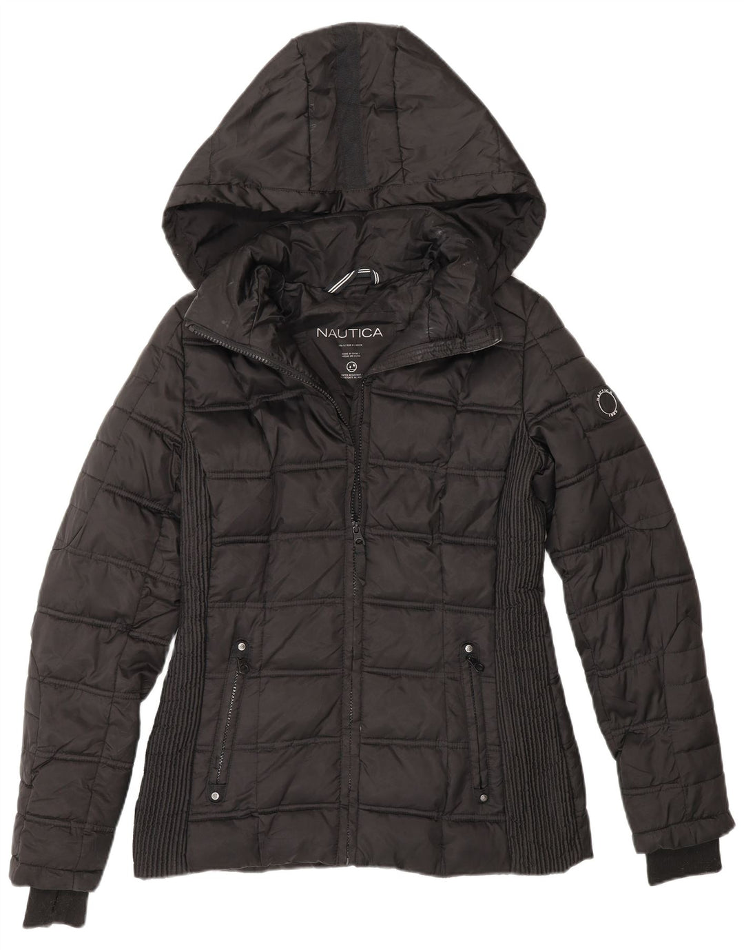 Nautica Wattierte Damenjacke mit Kapuze, UK 14, Mittelschwarz, Polyester