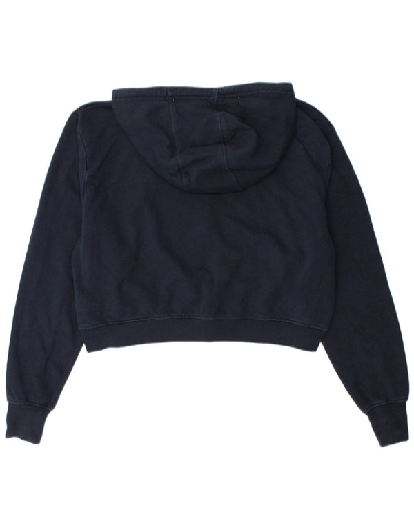 Ellesse Womens Crop Zip Hoodie Pullover UK 14 Large Marineblau gestreift