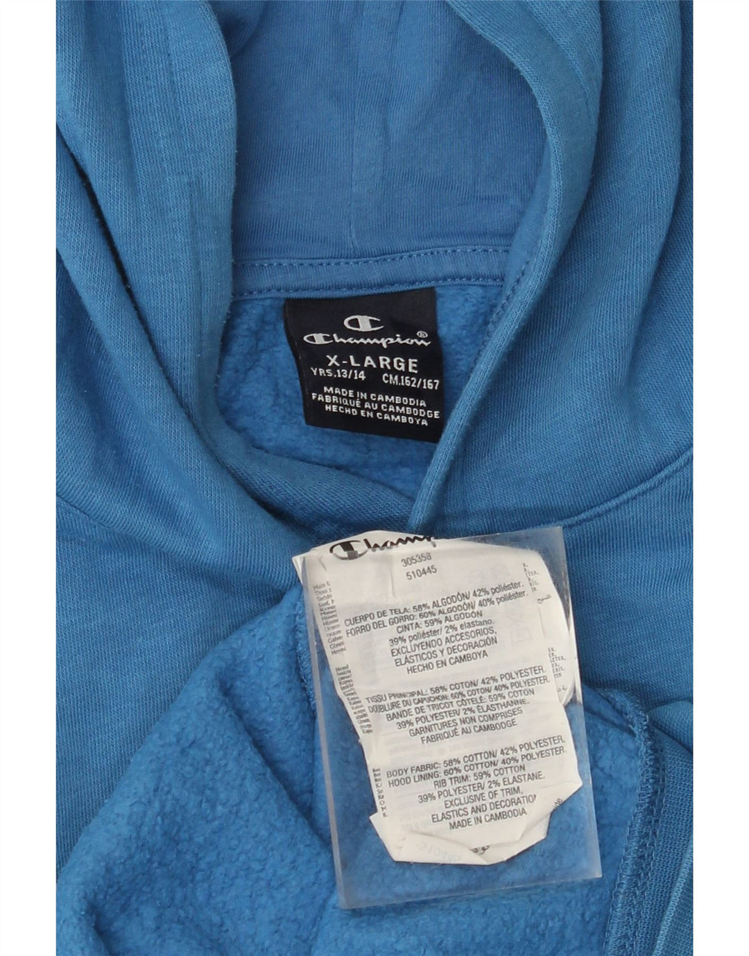 CHAMPION Jungen-Pullover mit grafischem Kapuzenpullover, 13–14 Jahre, XL, blaue Baumwolle