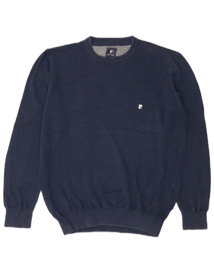 PIERRE CARDIN Herren-Pullover mit Rundhalsausschnitt, mittelmarineblaue Baumwolle