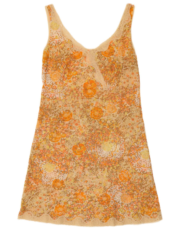 Vintage Damen Slip-Kleid UK 12 Medium Orange Floral