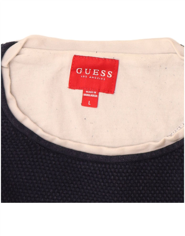 Guess Herren-Pullover mit Rundhalsausschnitt, groß, marineblaue Baumwolle