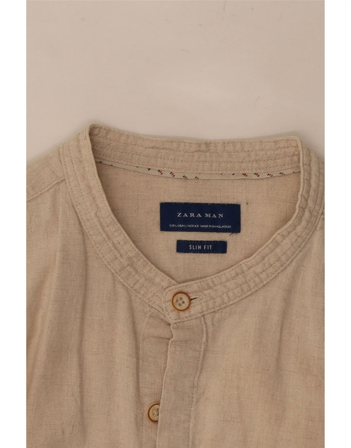 ZARA Mens Slim Fit Shirt Large Beige Flecked Vintage Zara and Second-Hand Zara from Messina Hembry 