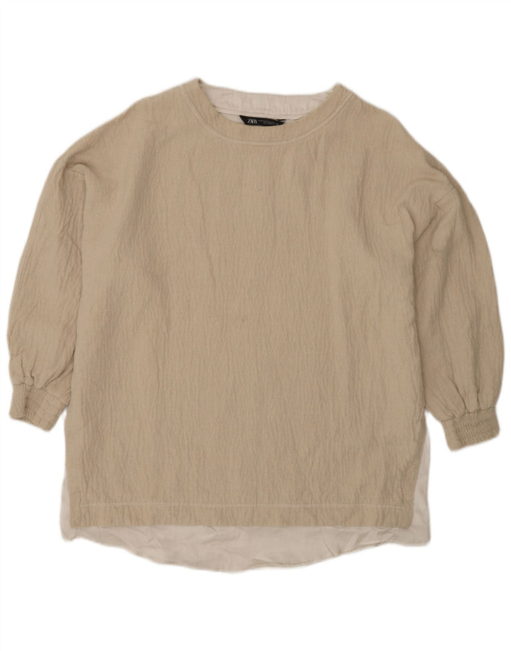 Zara Damen-Oversize-Blusenoberteil, UK 6, XS, Beige, Baumwolle