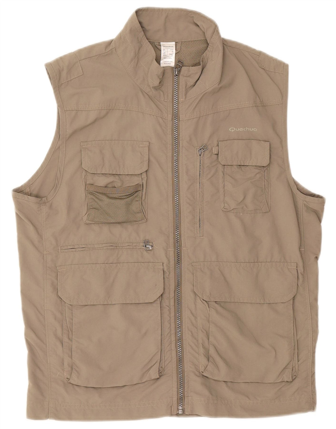VINTAGE Mens Utility Gilet UK 38 Medium Beige Polyester