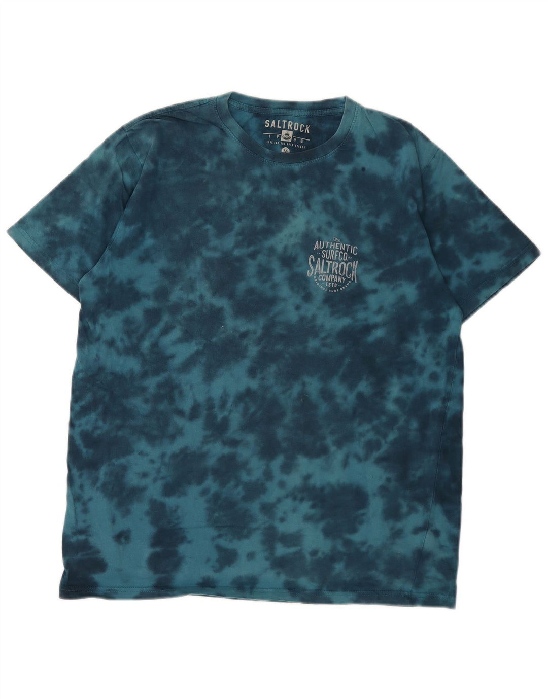 Saltrock Herren-T-Shirt mit Grafik, mittelblaue Batik-Baumwolle