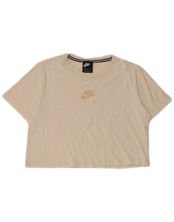 Nike Damen Crop Graphic T-Shirt Top UK 14 Mittelbeige Baumwolle
