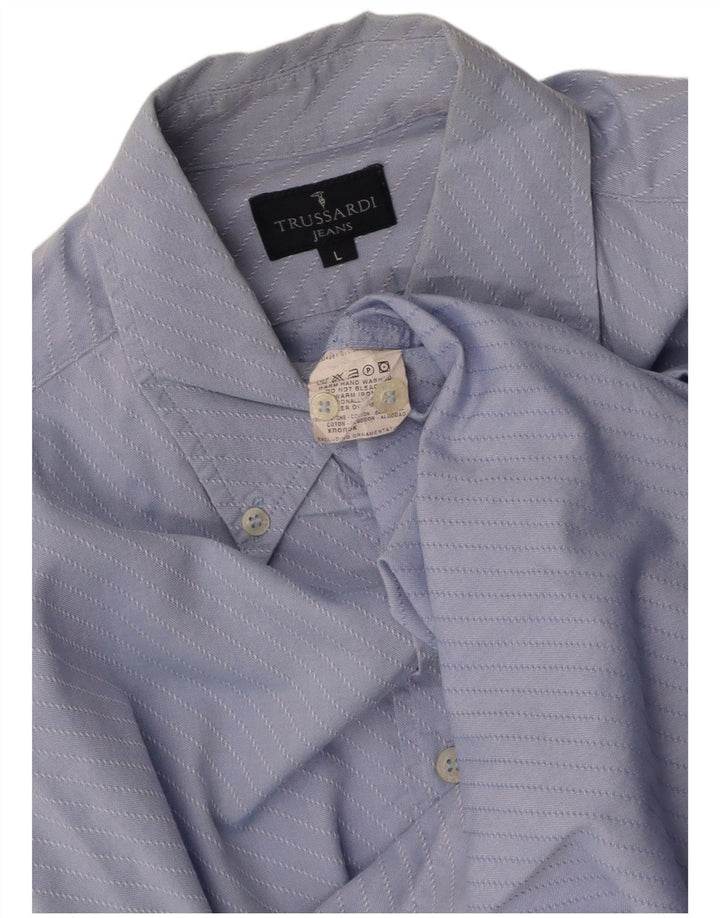TRUSSARDI JEANS Mens Shirt Large Blue Pinstripe Cotton
