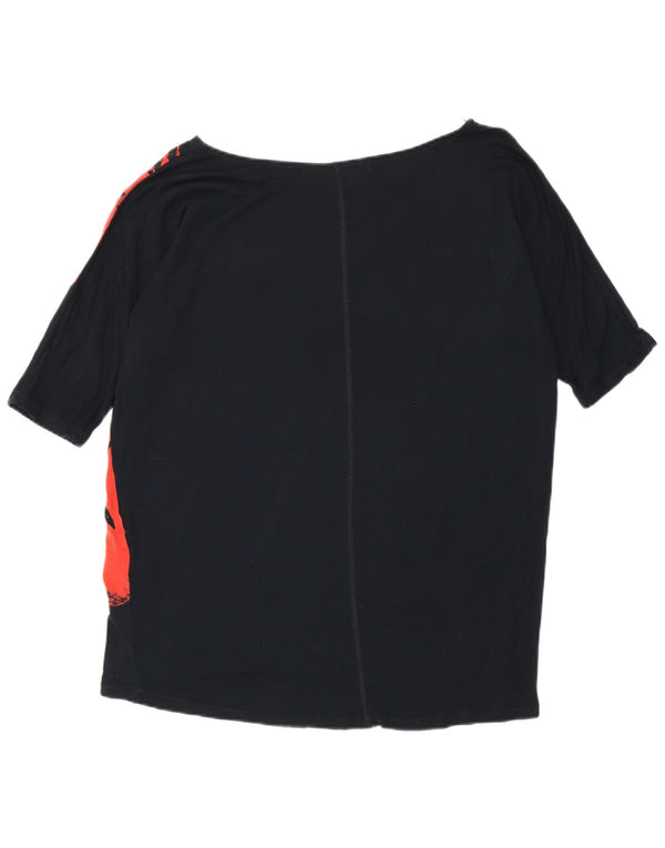 Desigual Womens Loose Fit Graphic Top 3/4 Ärmel UK 14 Mittelschwarze Baumwolle