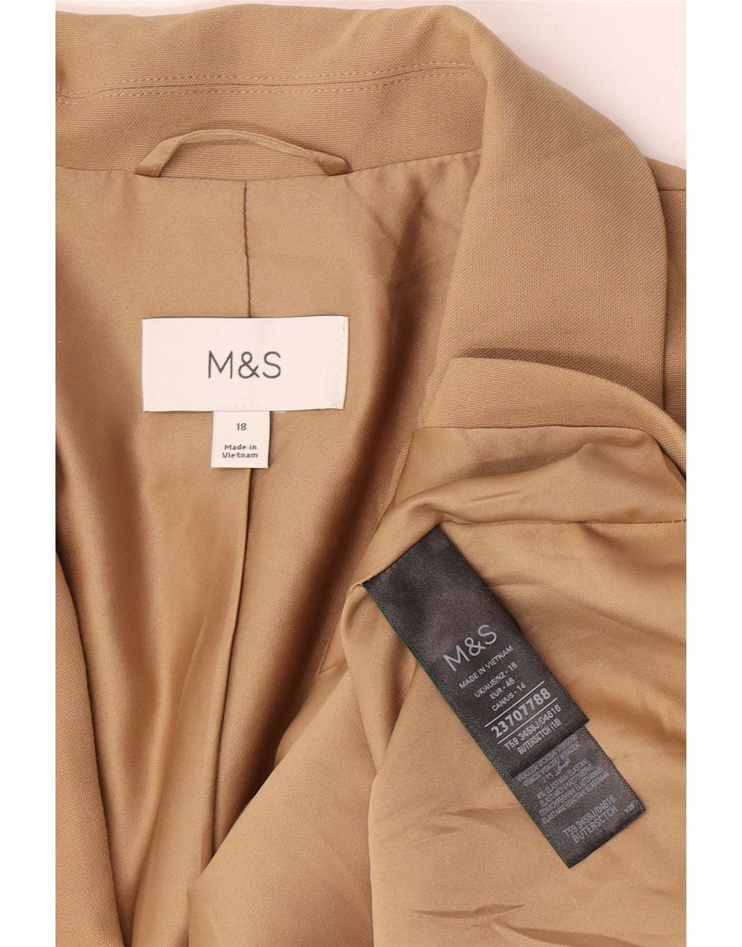 Marks & Spencer Damen 1-Knopf-Blazerjacke UK 18 XL Beige Polyester