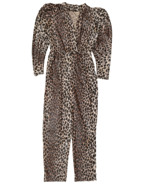 Vintage Mädchen-Overall mit langen Ärmeln, 9–10 Jahre, beige Tiermuster