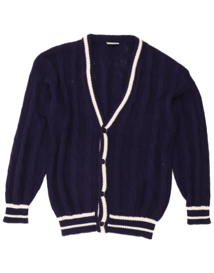 Vintage Herren Cardigan Pullover IT 48/50 Mittel Marineblau gestreift Polyester