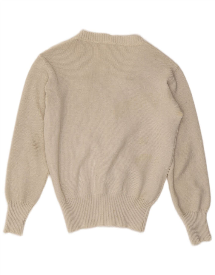 Vintage Damen Cardigan Pullover UK 12 Medium Off White