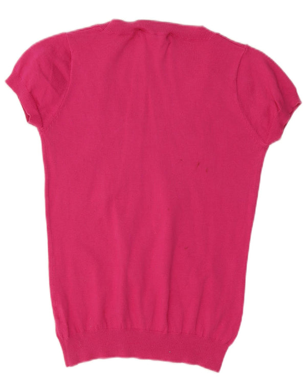 Zara Damen-Pullover mit kurzen Ärmeln und U-Boot-Ausschnitt, Gr. 44, Größe L, Rosa, Baumwolle