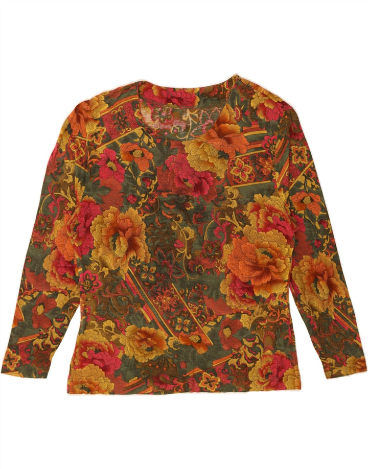 VINTAGE Damen Top Langarm UK 12 Medium Mehrfarbig