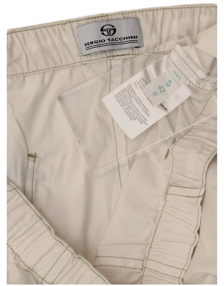 Sergio Tacchini Damen Capri-Cargohose, Größe S, W27, L20, weiße Baumwolle