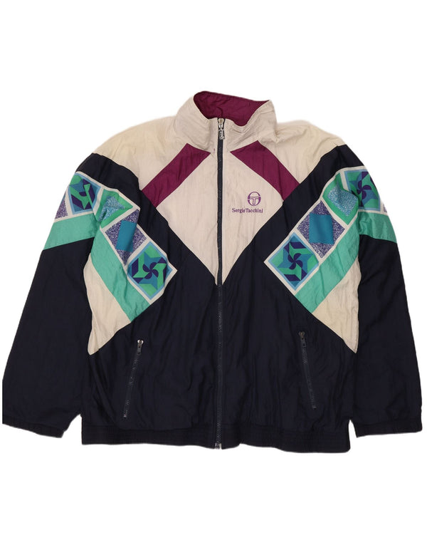 Sergio Tacchini Herren-Trainingsanzug-Oberteil, Jacke, Größe 52, groß, marineblau, geometrisch
