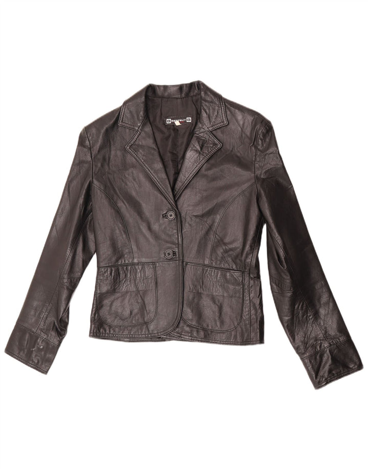 VINTAGE Damen 2-Knopf-Lederblazer IT 44 Mittelschwarzes Leder