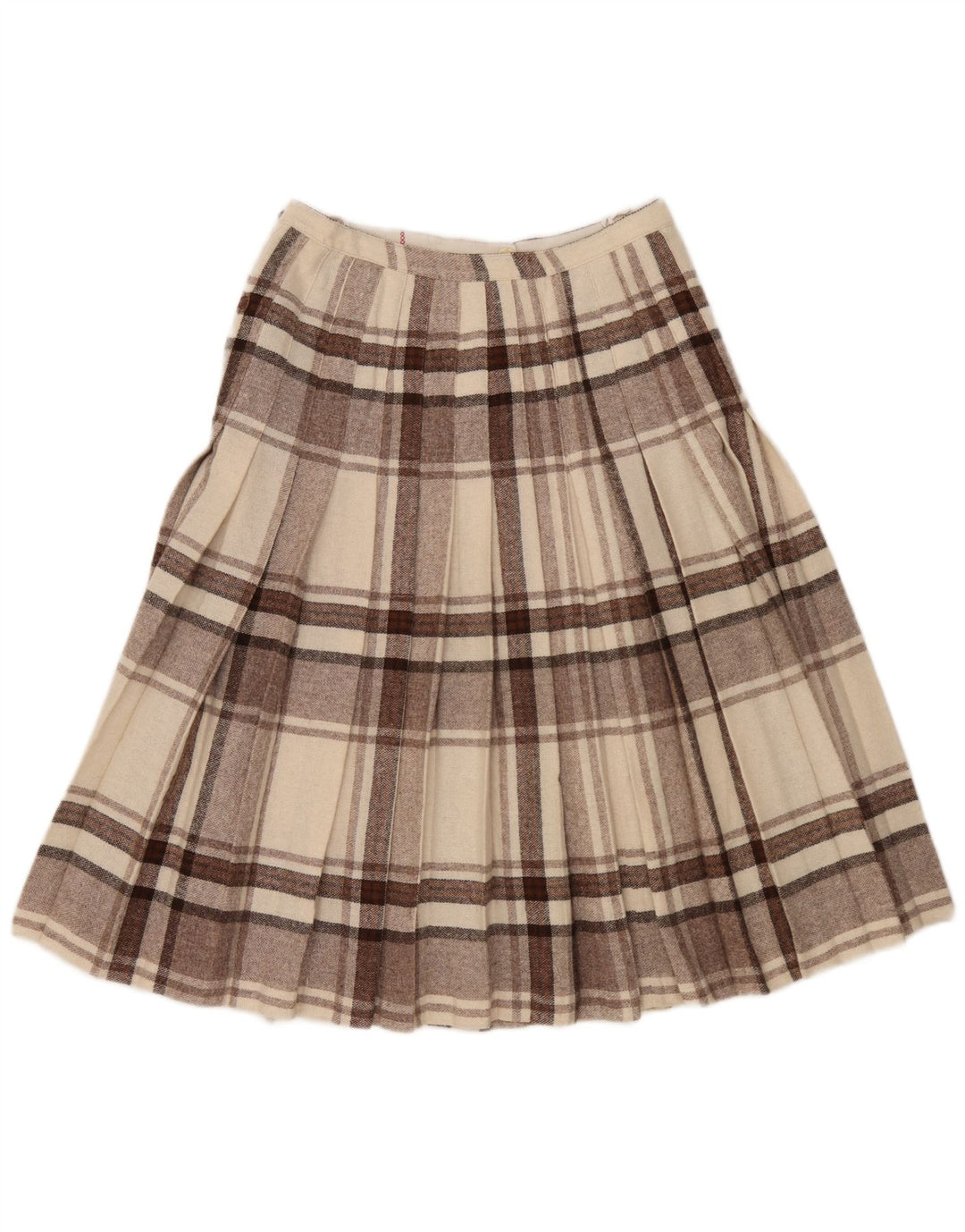 Vintage Damen Kilted Wickelrock W28 Mittelbraun kariert