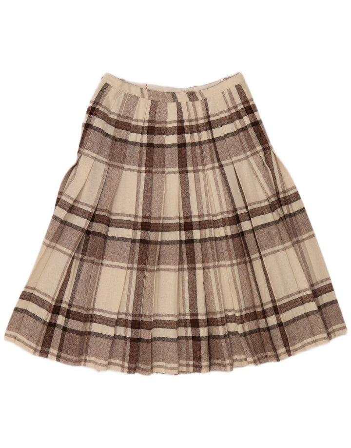 Vintage Damen Kilted Wickelrock W28 Mittelbraun kariert