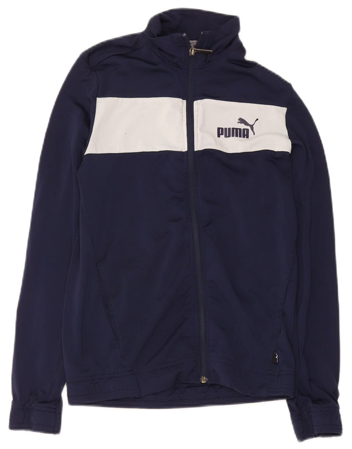 Puma Jungen-Trainingsanzug-Top-Jacke, 13–14 Jahre, marineblaues Farbblock-Polyester