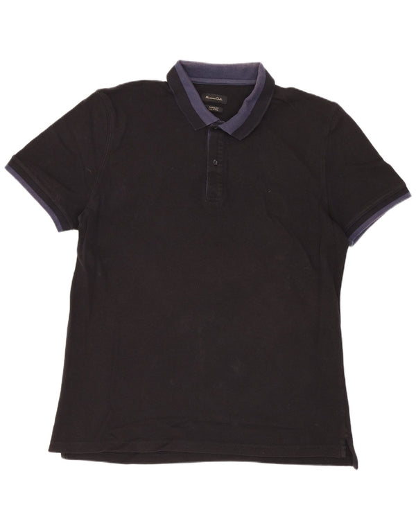 Massimo Dutti Herren-Poloshirt mit lässiger Passform, XL, Schwarz, Farbblock