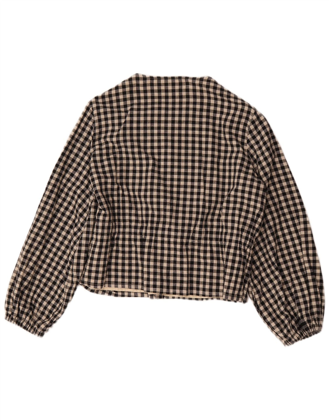 Zara Damen Bomberjacke UK 16 Große schwarze Gingham-Baumwolle