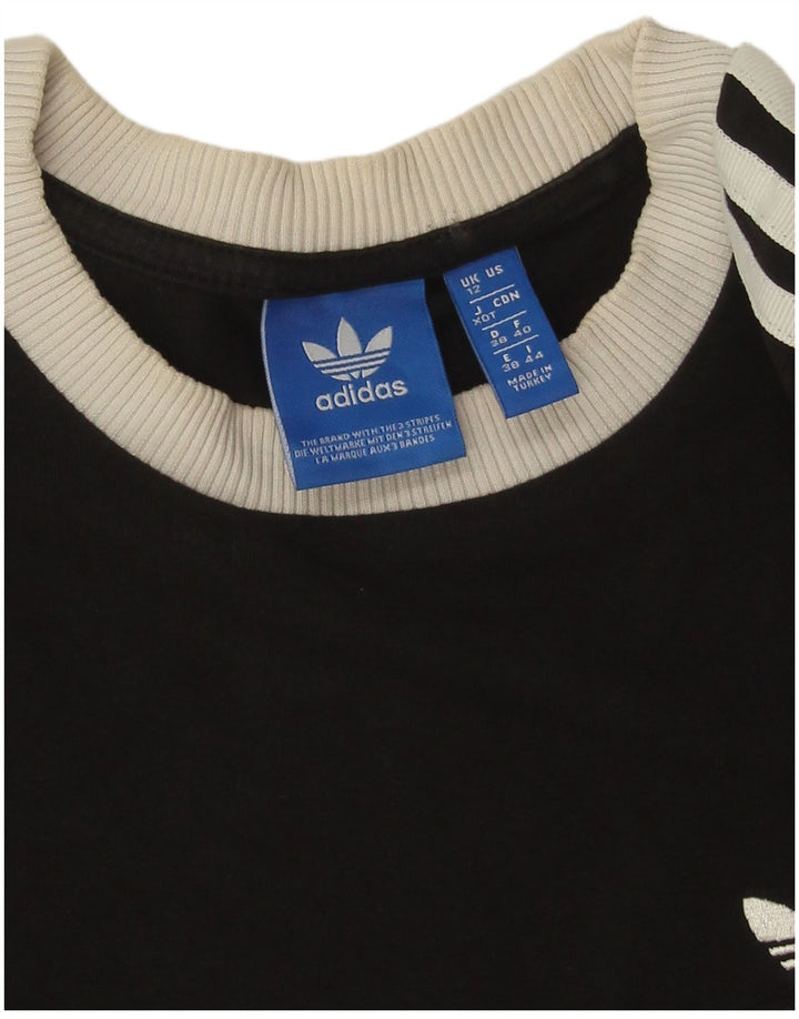 Adidas Damen Top Langarm UK 12 Medium Schwarz Baumwolle