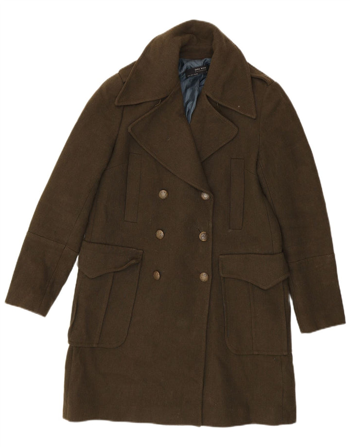 Zara Damen Zweireihiger Mantel UK 10 Small Khaki