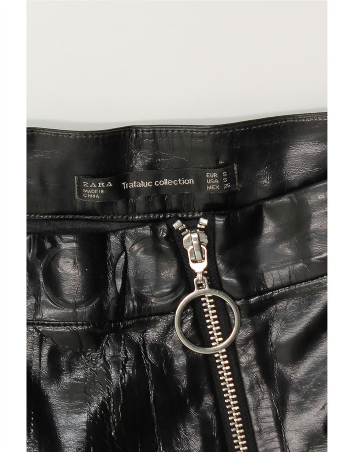Zara Damen-Minirock aus Kunstleder, Größe S, W26, Schwarz, Polyurethan