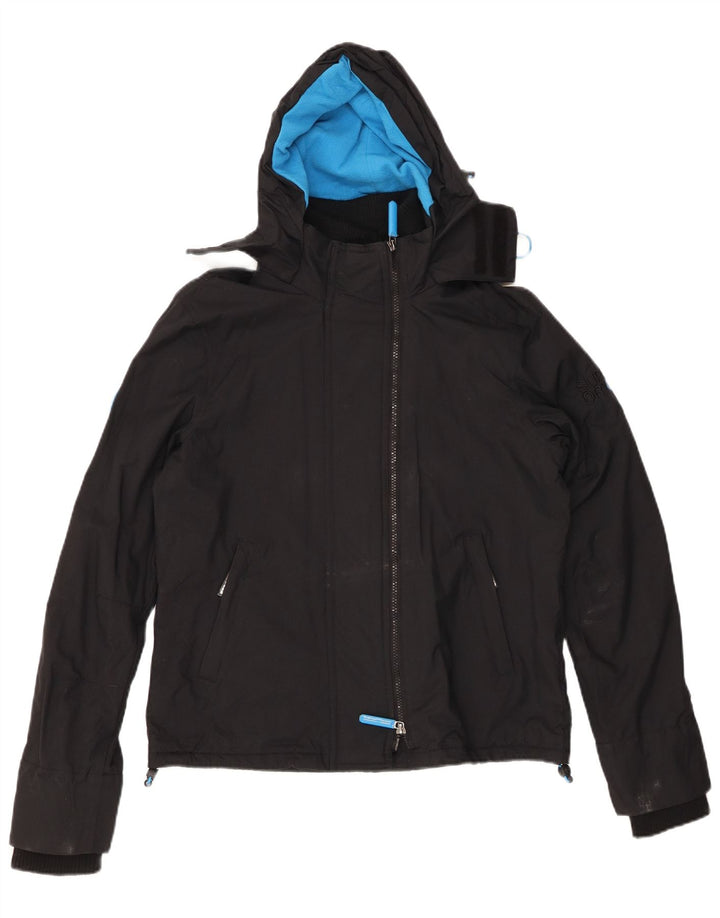 SUPERDRY Damen-Windbreakerjacke mit Kapuze, UK 12, Mittelschwarzes Nylon