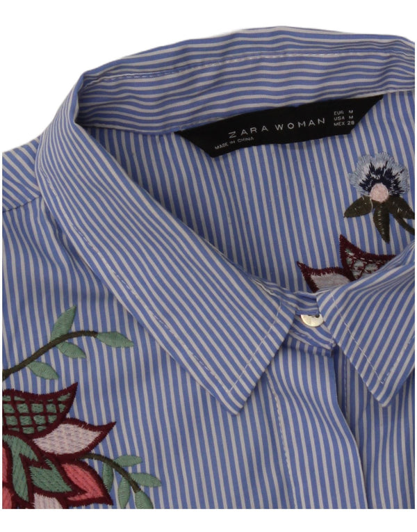 Zara Damen-Hemd mit 3/4-Ärmeln, UK 12, mittelblau, Nadelstreifen