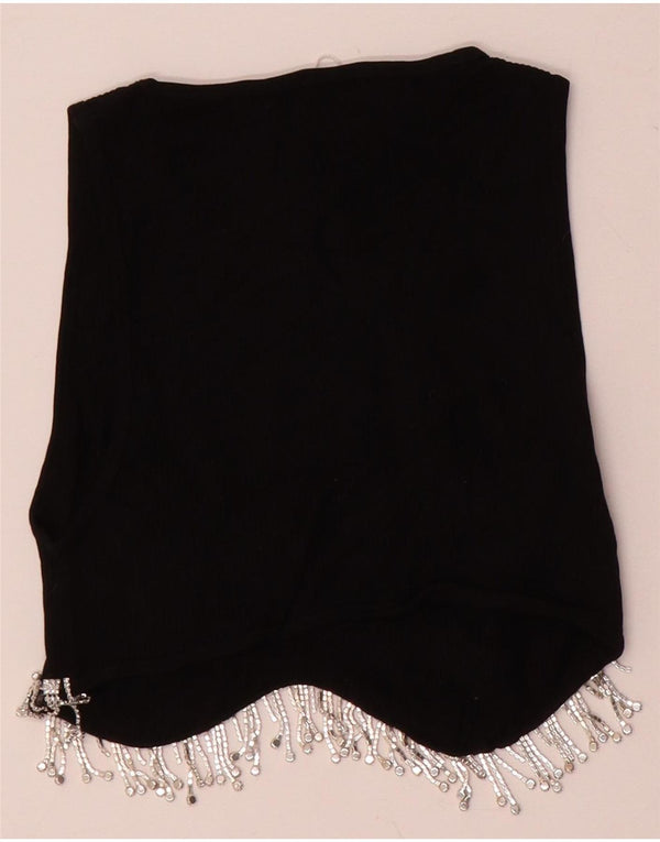 Zara Damen ärmelloses Crop-Blusenoberteil UK 4 XS Schwarzes Nylon