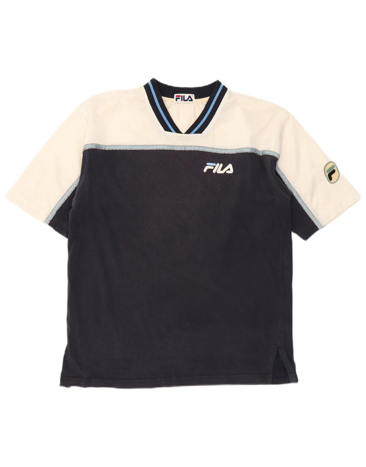 FILA Herren T-Shirt Top Small Marineblau Colourblock Baumwolle
