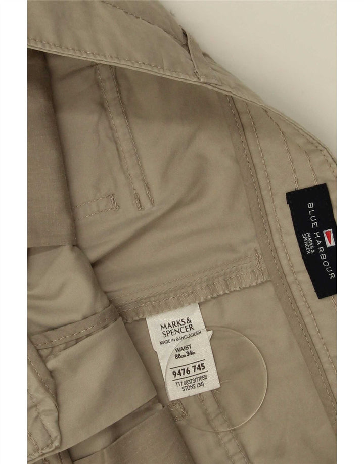 Marks & Spencer Herren Blue Harbour Bermudashorts W34 Large Beige Baumwolle