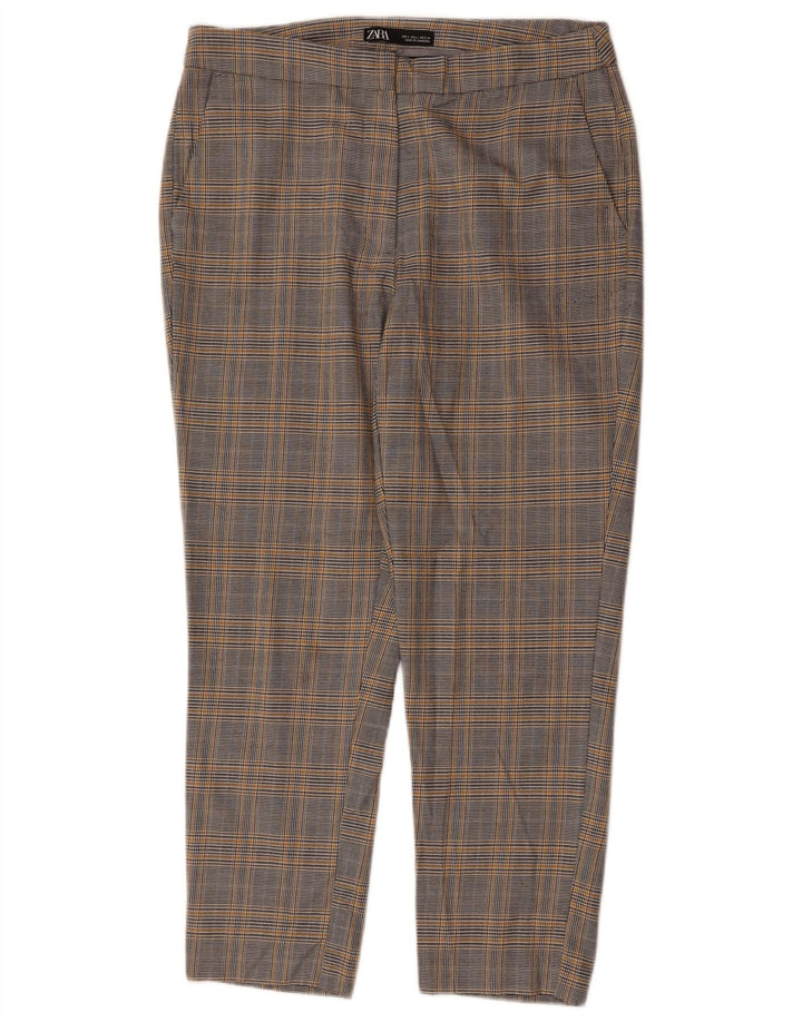 Gerade Chino-Hose für Damen von ZARA, Größe L, W30, L26, Grau mit Hahnentrittmuster